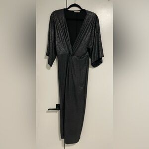 Women’s Zara Black Ribbed Formal Dress V neck size Large